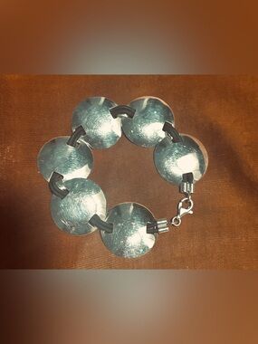 Silver Disc Sterling and Leather Link Bracelet